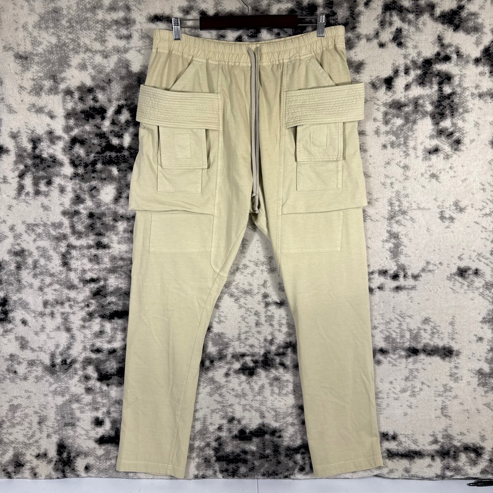 Rick Owens DRKSHDW Tan Beige Cargo Drawstring Pants Mens Slim Tapered